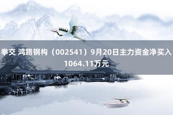 拳交 鸿路钢构（002541）9月20日主力资金净买入1064.11万元