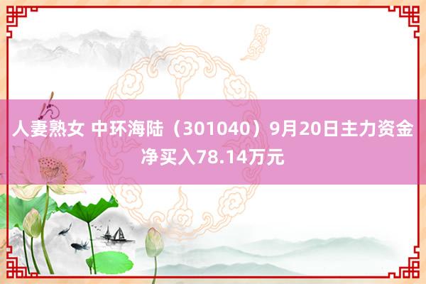 人妻熟女 中环海陆（301040）9月20日主力资金净买入78.14万元