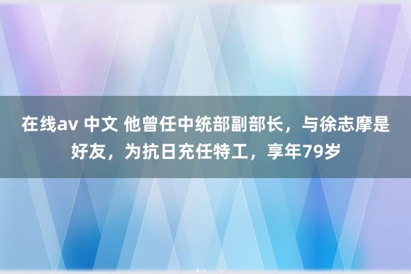 在线av 中文 他曾任中统部副部长，与徐志摩是好友，为抗日充任特工，享年79岁